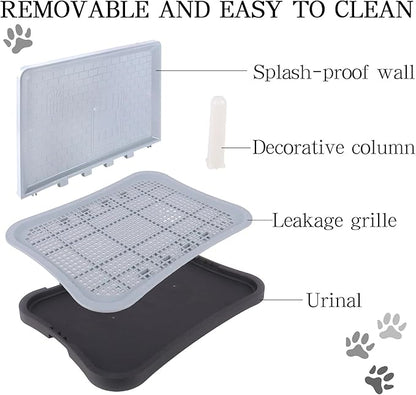 Pee Pad Holder, Puppy Pad Holder, Indoor Dog Potty with Splash Guard & Center Post, Pee Pad Holder for Small and Medium-Sized Dogs 20.1"X15.5" (Gray)