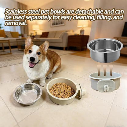 kathson Lightweight Stainless Steel Pet Bowls, Removable Crate Dog Bowl Hanging Pet Food Water Feeder Bowl, Cage Coop Cup for Puppy Cat Rabbit Ferret Birds Guinea Pigs (3pcs)