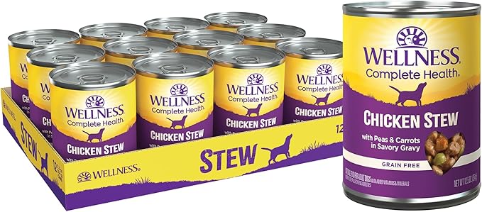 Wellness Complete Health Stew Adult Canned Wet Dog Food, Grain Free, Natural, Chicken Recipe, 12.5 oz, Pack of 12 Cans