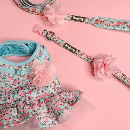 Blueberry Pet Soft & Comfy Made Well Cute Floral No Pull Mesh Puppy Dog Costume Harness Dress in Light Blue, Chest Girth 14"-16", X-Small, Adjustable Harnesses for Dogs