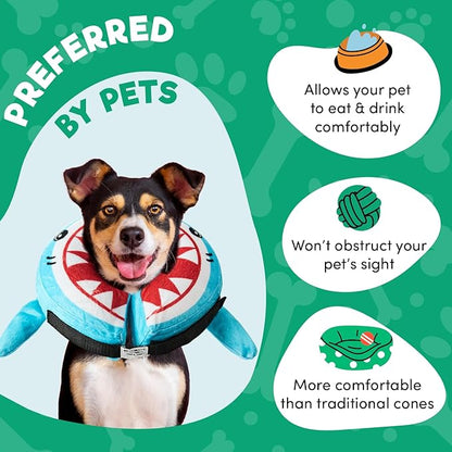 BENCMATE Inflatable Dog Cone Collar Alternative, Soft Dog Cone for Small Medium Large Dogs and Cats, Neck Recovery ECollar Donut Collar After Surgery (Small, Shark)