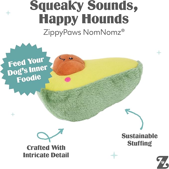 ZippyPaws NomNomz - Dog Squeaky Toys to Keep Them Busy, Funny Food Plush for Small & Medium Dogs, Cute Stuffed Puppy Toy, Pet Products, Gift for Dogs of All Breeds, Soft and Cuddly - Taco & Avocado