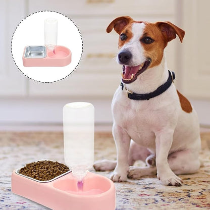 UKCOCO Automatic Hanging Dog Bowl and Cat Water Feeder Set, Detachable Anti-Skid Pet Feeding Bowls for Cages, Suitable for Puppies and Small Dogs, Pink Color with Food-Grade Material