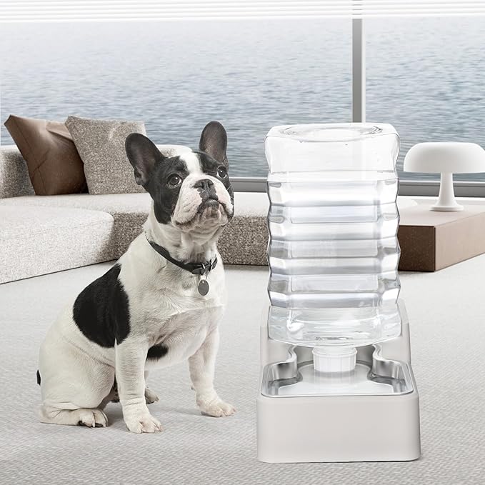 RIZZARI Stainless Steel Pet Water Feeder: 9L Gravity Leak-Proof Auto Refill Water Dispenser - 304 Stainless Steel Bowl - Hygienic & Rust-Resistant - No Filter - for 30-60 LB Dogs - Home/Office