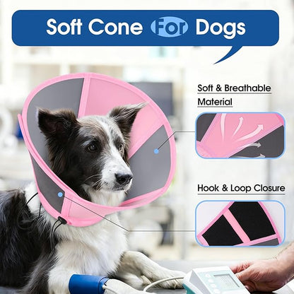 SUNFURA Dog Cone - Soft Cone for Dogs to Stop Licking, Adjustable Dog Cones for Medium Dogs After Surgery, Pet Recovery Elizabethan Collar Alternative for Wound Care, Spay, Neuter, Pink M