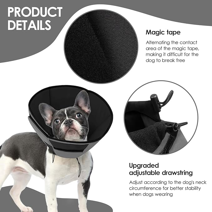 Large Dog Soft Cone Recovery Collar, Comfortable Dog Head Cone Collar for Large Dogs, Pet Surgery Cone Soft Neck Protector, Grey L