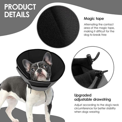 Large Dog Soft Cone Recovery Collar, Comfortable Dog Head Cone Collar for Large Dogs, Pet Surgery Cone Soft Neck Protector, Grey L