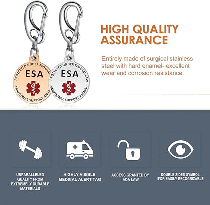 Service Dog Tag/ESA Animal Tag - Double Sided with Federal Protection & Red Medical Alert Symbol| Easily Attach to Collar, Harness, Vest | Service Dog Identification Tag