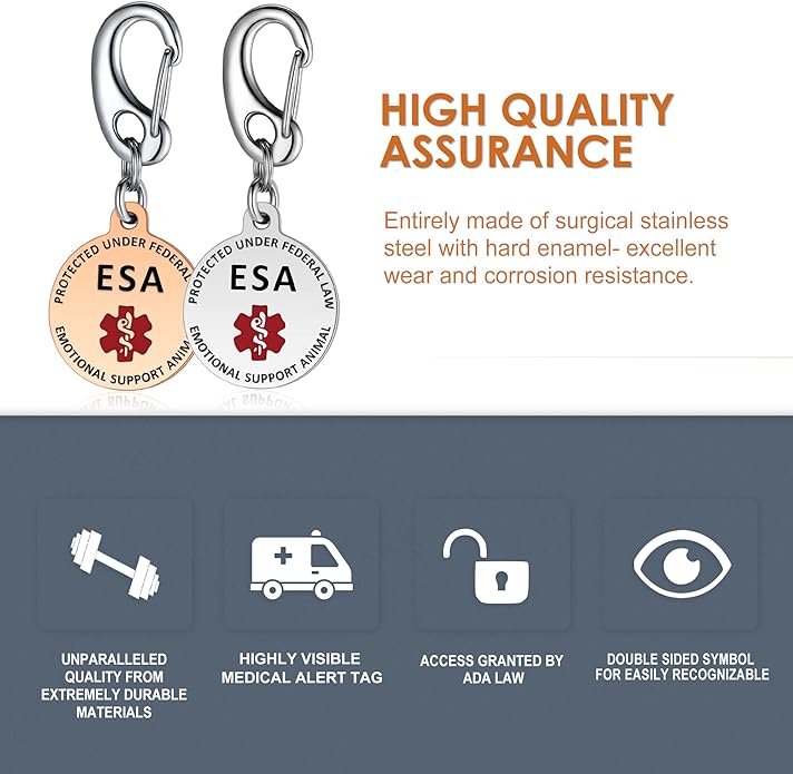 Service Dog Tag/ESA Animal Tag - Double Sided with Federal Protection & Red Medical Alert Symbol| Easily Attach to Collar, Harness, Vest | Service Dog Identification Tag