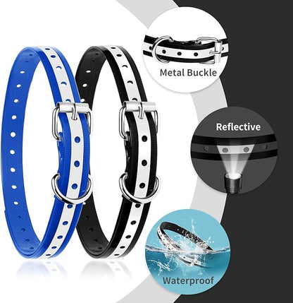 PaiPaitek Shock Collar Replacement Strap 2-Pack - Compatible with Jugbow, Garmin, Patpet | 3/4 Inch Adjustable TPU Collar for Dogs | Waterproof & Reflective Design for Training, Walking