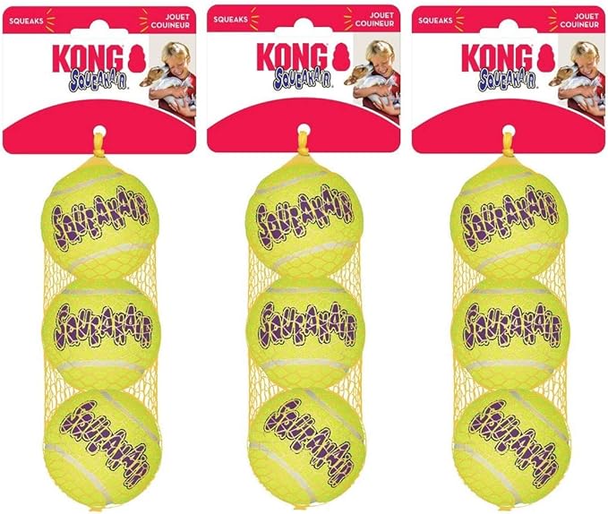 Kong Squeakair Dog Toy Tennis Ball - Medium, x 9