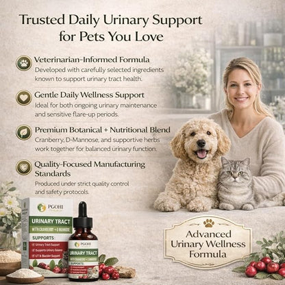 Herbal Urinary Tract Drops for Pets - 60ml Urinary Tract Support with Glucosamine & Natural Herbs, UTI Relief & Bladder Health Supplement for Dogs & Cats, Easy-to-Use Liquid Drops (2Oz)