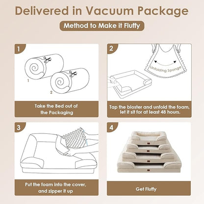 EHEYCIGA Orthopedic Dog Bed for Medium Dogs, Waterproof Memory Foam Medium Dog Beds with Sides, Non-Slip Bottom and Egg-Crate Foam Pet Couch Bed with Washable Removable Cover, Beige
