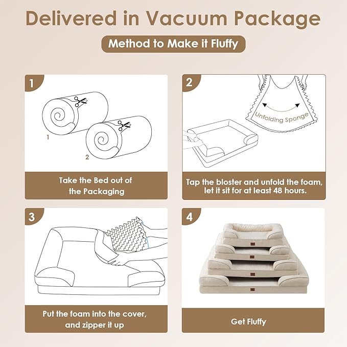 EHEYCIGA Orthopedic Dog Beds for Extra Large Dogs, Waterproof Memory Foam XL Pet Bed with Sides, Non-Slip Bottom and Egg-Crate Foam Big Dog Couch Bed with Washable Removable Cover, Beige