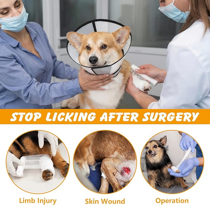 Inflatable Dog Cone Collar with Detachable Transparent Shield, Adjustable Dog Donut Collar to Stop Licking After Surgery.Soft Dogs Cone Alternative for Small Medium Large Dogs(Neck 12-15 inch)