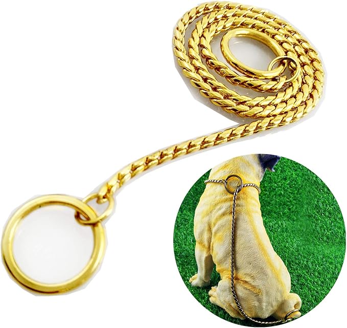Dog P Snake Chain Chrome Plated Metal Dog Training Choke/Collar-Fully Guaranteed Against Rust Tarnish or Breakage-Recommended for Professional Training (Golden, 5mm * 26")