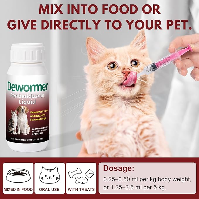 Liquid for Dogs & Cats – Fenbendazole for All Wormers, Tapeworms, Roundworms & Hookworms – Broad Spectrum, Safe for 6 Weeks and Older
