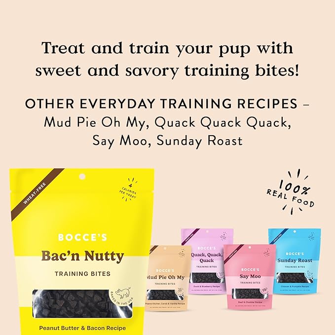 Bocce's Bakery Bac'N Nutty Training Treats for Dogs,Wheat-Free Dog Treats,Made with Real Ingredients,Baked in The USA,All-Natural & Low Calorie Training Bites,PB & Bacon Recipe,6 oz,(Pack of 2)