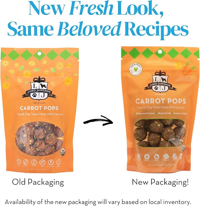 Lord Jameson: Carrot Pops 6 oz - Dog Patisserie Treats, Organic Soft & Chewy No-Bake Bites, Fiber-Rich, Gluten & Preservative Free
