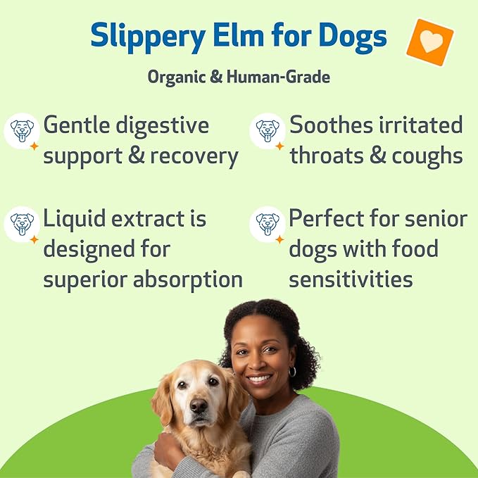 Pet Wellbeing Slippery Elm for Dogs - Vet-Formulated Dual Digestive & Throat Support - Organic Single Herb Extract - Holistic Soothing Dog Supplement - Liquid Formula 2 oz (59ml)