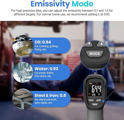 Etekcity Temperature Gun Infrared Thermometer -58°F 1130°F, Digital Laser Heat Gun with Adjustable Emissivity & Max Measure for Pizza Ovens, Griddles, Meat, Refrigerators, Engine, HVAC, Kitchen & Pool