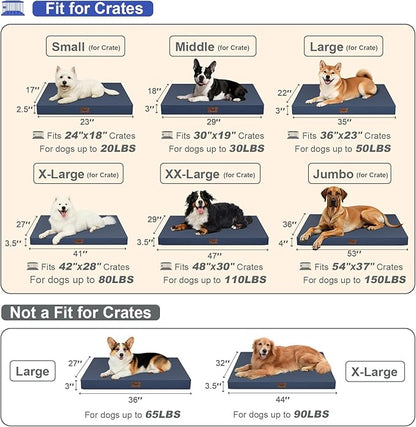 Outdoor Extra Large Dog Bed, Jumbo Waterproof Dog Bed for Large Dogs, Orthopedic Egg Crate Foam Pet Mat with Removable Oxford Cooling Cover, Navy