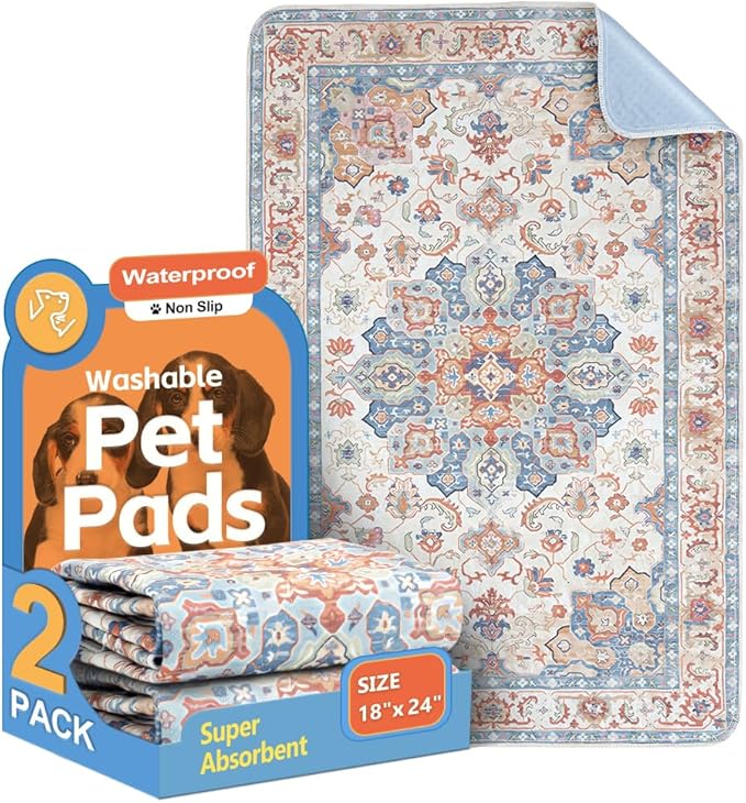 Washable Pee Pads for Dogs 2 Pack Reusable Puppy Training Pads 24"x18" Super Absorbent Waterproof Dog Training Pads, Non-Slip Potty Pads Whelping Pads Litter Mat Pet Supplies Beige