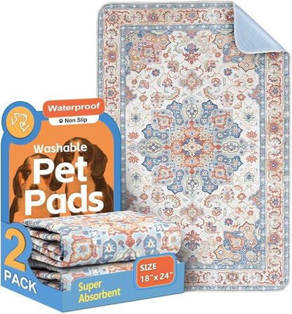 Washable Pee Pads for Dogs 2 Pack Reusable Puppy Training Pads 24"x18" Super Absorbent Waterproof Dog Training Pads, Non-Slip Potty Pads Whelping Pads Litter Mat Pet Supplies Beige