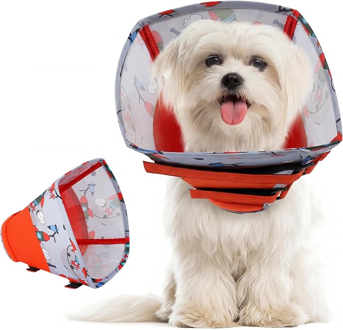 Allroaring Dog Cone, Soft Dog Cone Collar to Stop Licking, Adjustable Cones for Small Dogs, Comfy Pet Recovery Collars & Cones Alternative for After Surgery Wound Healing, Red S