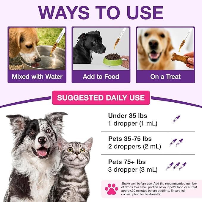 Melatonin for Pets, Melatonin for Dogs, Sleep Aid for Dogs, Melatonins for Cats, Support Aanxiety & Stress Relief, Promotes Relaxation and Deep Sleep, 2Oz Chicken Flavor