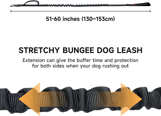 EXCELLENT ELITE SPANKER Tactical Bungee Dog Leash Military Adjustable Dog Leash Quick Release Elastic Leads Rope with 2 Control Handle(Black