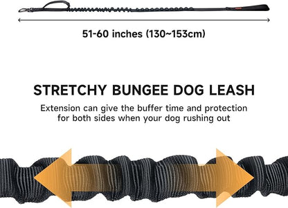 EXCELLENT ELITE SPANKER Tactical Bungee Dog Leash Military Adjustable Dog Leash Quick Release Elastic Leads Rope with 2 Control Handle(Black