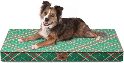 Christmas Orthopedic Dog Bed for Large Dogs, Big Waterproof Dog Bed Washable Pet Bed for Large Sized Dogs with Egg Crate Foam Pet Bed Mat, Removable Oxford Cooling Cover, Plaid