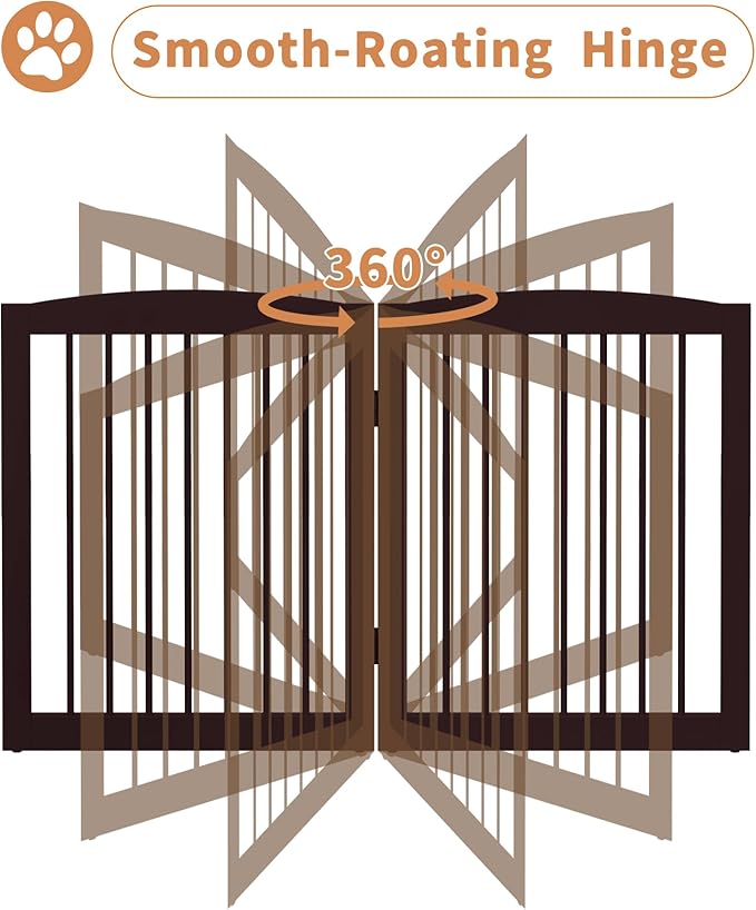 PUPETPO Freestanding Dog Gate with Door, Pet Gate for Stairs, 80 inch Wide Pet Barrier Indoor, Dog Fences Indoor, Support Feet Included, 4 Panels, 24" Tall, Dark Brown