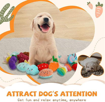 Cheerful 20-Pack Squeaky Dog Toys Set - Included 4 Dog Bags, Plush Puppy Toys with Irresistibly Cute Characters for Small Dogs, Interactive Dog Squeak Toys for Fun&Teeth Cleaning