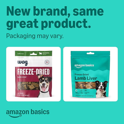 Amazon Basics Freeze-Dried Raw Single Ingredient Dog Treats, Lamb Liver, High Protein, Healthy Training Treats or Meal Topper for All Dogs, Grain-Free, 3.3oz (Pack of 2) (Previously Wag)