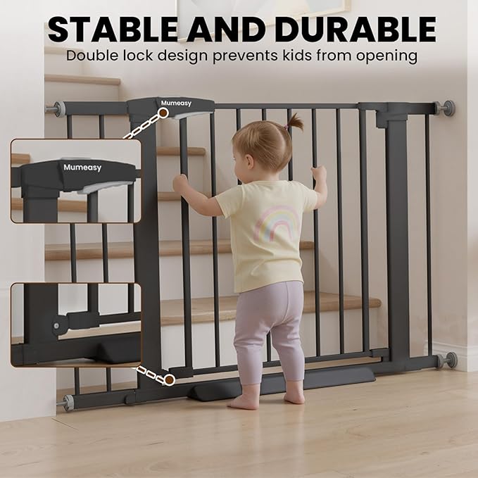 Baby Gate for Stairs, 29.7-40.6" Pressure Mounted Dog Gate, Auto Close Safety Gate for Children & Pets, Easy Install Pet Gate with Walk Thru Door for Doorways & Hallways, No Drilling, Dual-Lock Design