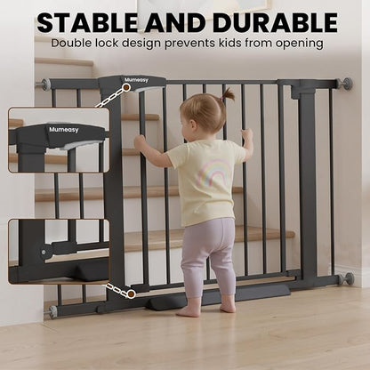 Baby Gate for Stairs, 29.7-40.6" Pressure Mounted Dog Gate, Auto Close Safety Gate for Children & Pets, Easy Install Pet Gate with Walk Thru Door for Doorways & Hallways, No Drilling, Dual-Lock Design