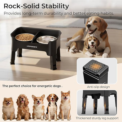 URPOWER Mess Proof Elevated Dog Bowls, High Wall Splash Guard Design, 4 Height Adjustable Raised Bowl Stand, 2 Stainless Steel Bowls, Non-Slip Food Water Set for Small Medium Large Dogs