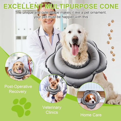 Dog Cone Collar for Large Dogs, Soft Inflatable Dog Donut Alternative After Surgery, Adjustable Protective Pet Recovery Collar, Donut Recovery Collar Prevents Licking for Dogs (Gray, L)