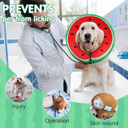 BEAUTYZOO Inflatable Dog Cone Collar to Stop Licking for Large Medium Small Dogs,Soft Dog Cone Alternative After Surgery,Comfortable Pet Recovery Collar&Cone Elizabethan Dog Neck Donut,Watermelon XL