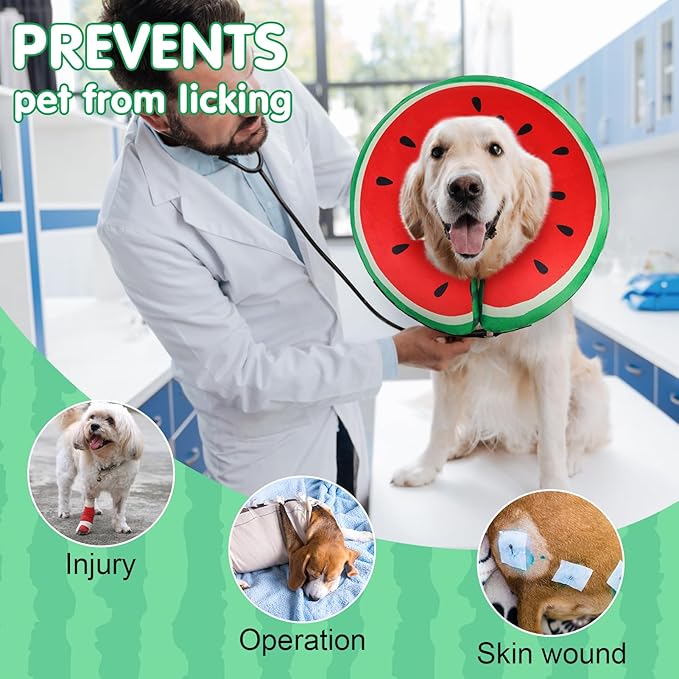 BEAUTYZOO Inflatable Dog Cone Collar to Stop Licking for Large Medium Small Dogs,Soft Dog Cone Alternative After Surgery,Comfortable Pet Recovery Collar&Cone Elizabethan Dog Neck Donut,Watermelon L