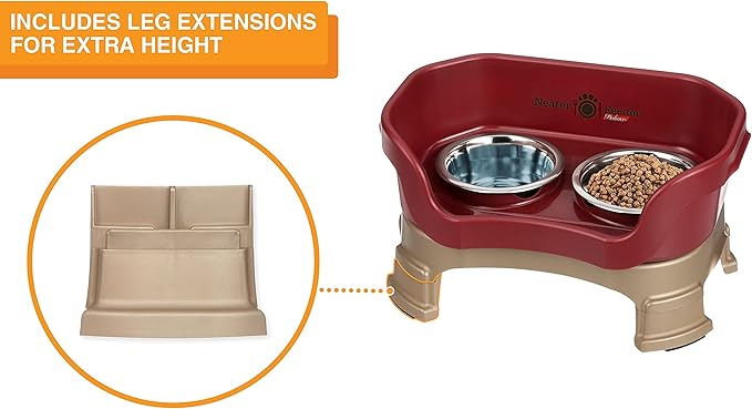 Neater Feeder Deluxe Mess-Proof Elevated Dog Bowls for Small Dogs (Up to 19 lbs), 2 Height Adjustable (6” & 7.5”) No-Spill Raised Dog Bowl Stand, Stainless Steel Food Bowl Set, Made in USA, Cranberry