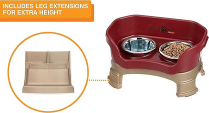Neater Feeder Deluxe Mess-Proof Elevated Dog Bowls for Small Dogs (Up to 19 lbs), 2 Height Adjustable (6” & 7.5”) No-Spill Raised Dog Bowl Stand, Stainless Steel Food Bowl Set, Made in USA, Cranberry