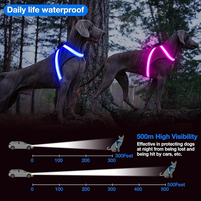 ChalkLit Light Up Dog Harness, No Pull Led Dog Harness Glow-in-The-Dark for Night Walking, USB Rechargeable Lighted Safety Vest for Medium Large Dogs, Adjustable Soft Mesh Fully Illuminated (Blue, XL)