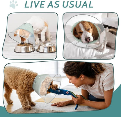 Dog Cone Collar with Snap-on Detachable Soft Liner, Lightweight Transparent Elizabethan Alternative to Stop Licking, for Spay Neuter Surgery Recovery, for Medium Large Small Dogs (Green,M)