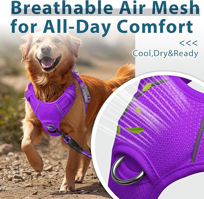 BARKBAY Dog Harness No Pull with ID Tag Pocket - Heavy Duty, Reflective, Easy Control for Large Dogs(Purple,XL)