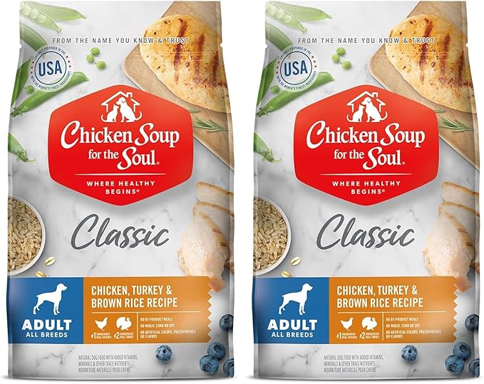 Chicken Soup for the Soul All Natural Premium Adult Dry Dog Food, Real Meat First Ingredient, No by-Products, Supports Gut & Immune Health, Chicken, Turkey & Brown Rice, 4.5lb (Pack of 2)