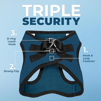 Best Pet Supplies Voyager Step-in Air All Weather Mesh Harness and Reflective Dog 5ft Leash Combo with Neoprene Handle, for Small, Medium and Large Breed Puppies - Set (Blue/Black Trim), X-Small