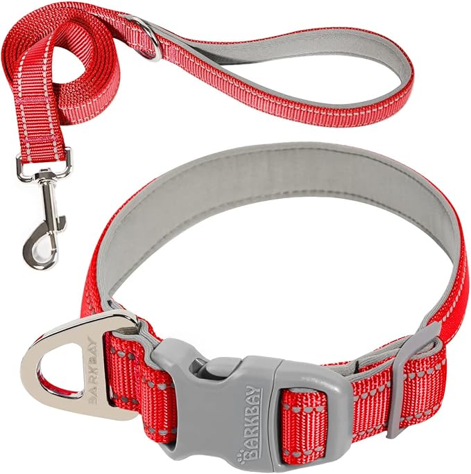 Dog Collar for Medium Small Large Dogs Reflective with Leash,Collar and Leash for Dogs,Soft Neoprene Padded 2 Pack(Red,L)